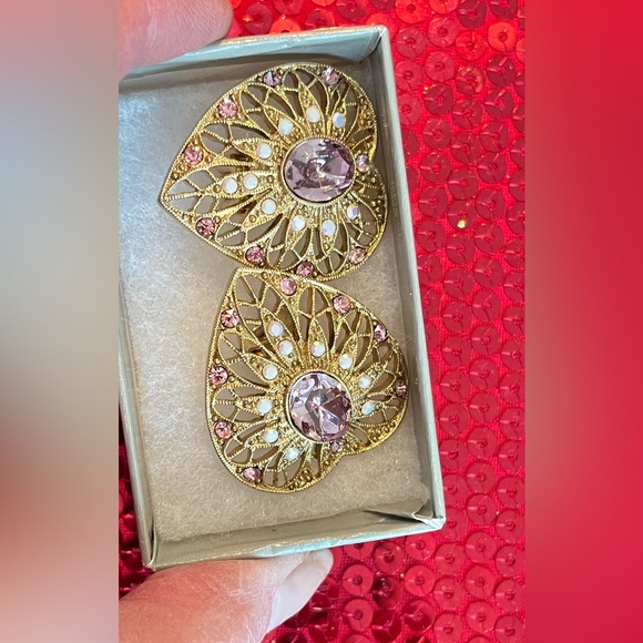 Heart Clip On Earrings Purple Amethyst - Picture 3 of 6